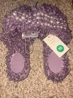 A New Day Purple Curly Faux Fur Slide Sandals Sz 10
